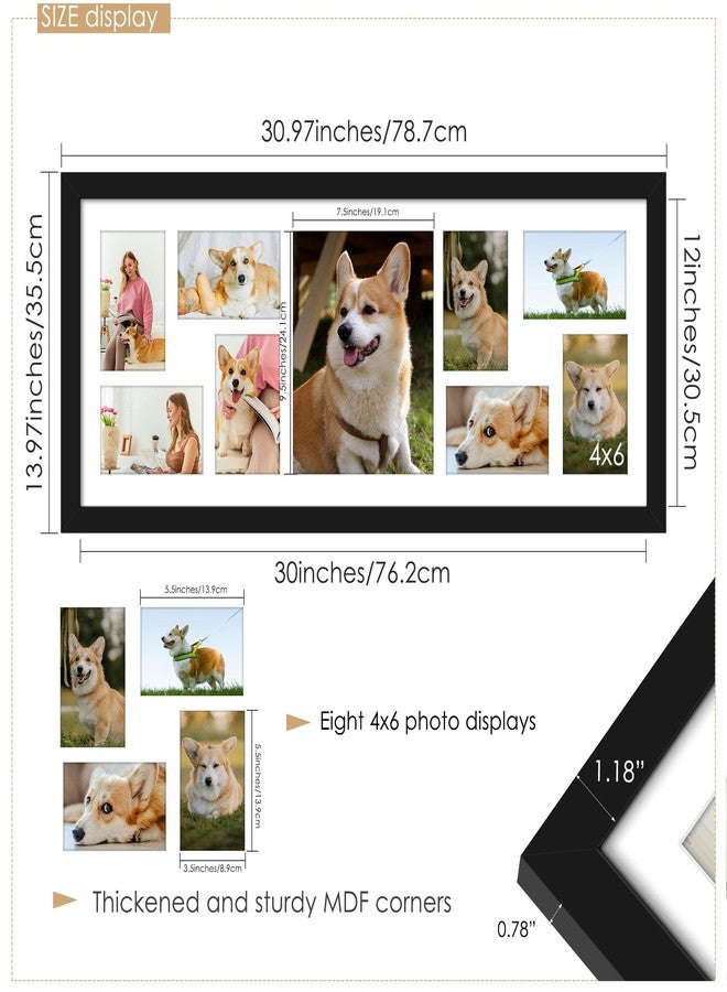 DUENPY 12x30 Collage Picture Frame Displays One 8x10 inch Photos and Eight 4x6 photos Collage Available Horizontal Wall Mounting Display and Vertical Black - Image 3